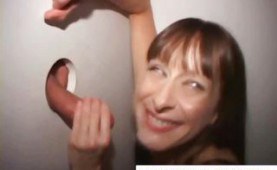 Brunette sucking gloryhole dicks